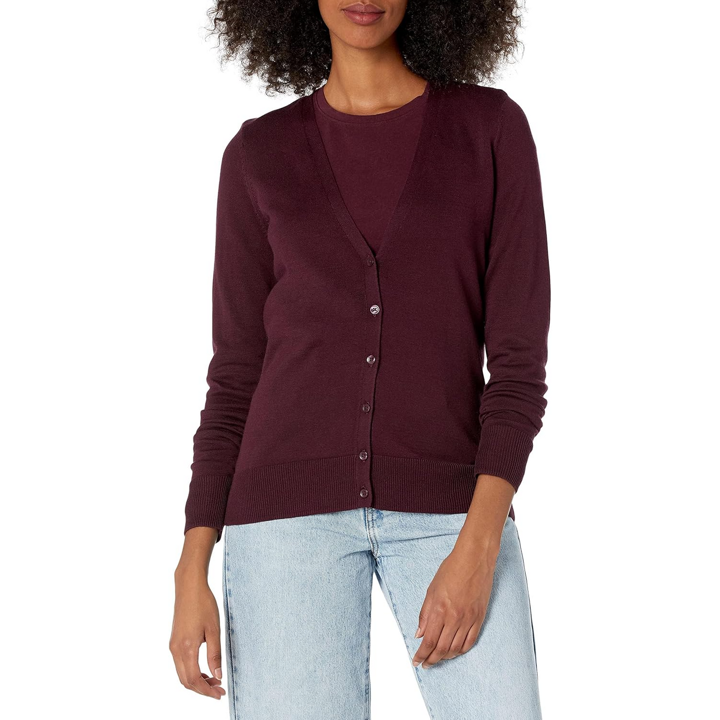 Amazon Essentials Women’s Lightweight V-Neck Cardigan-burgudy