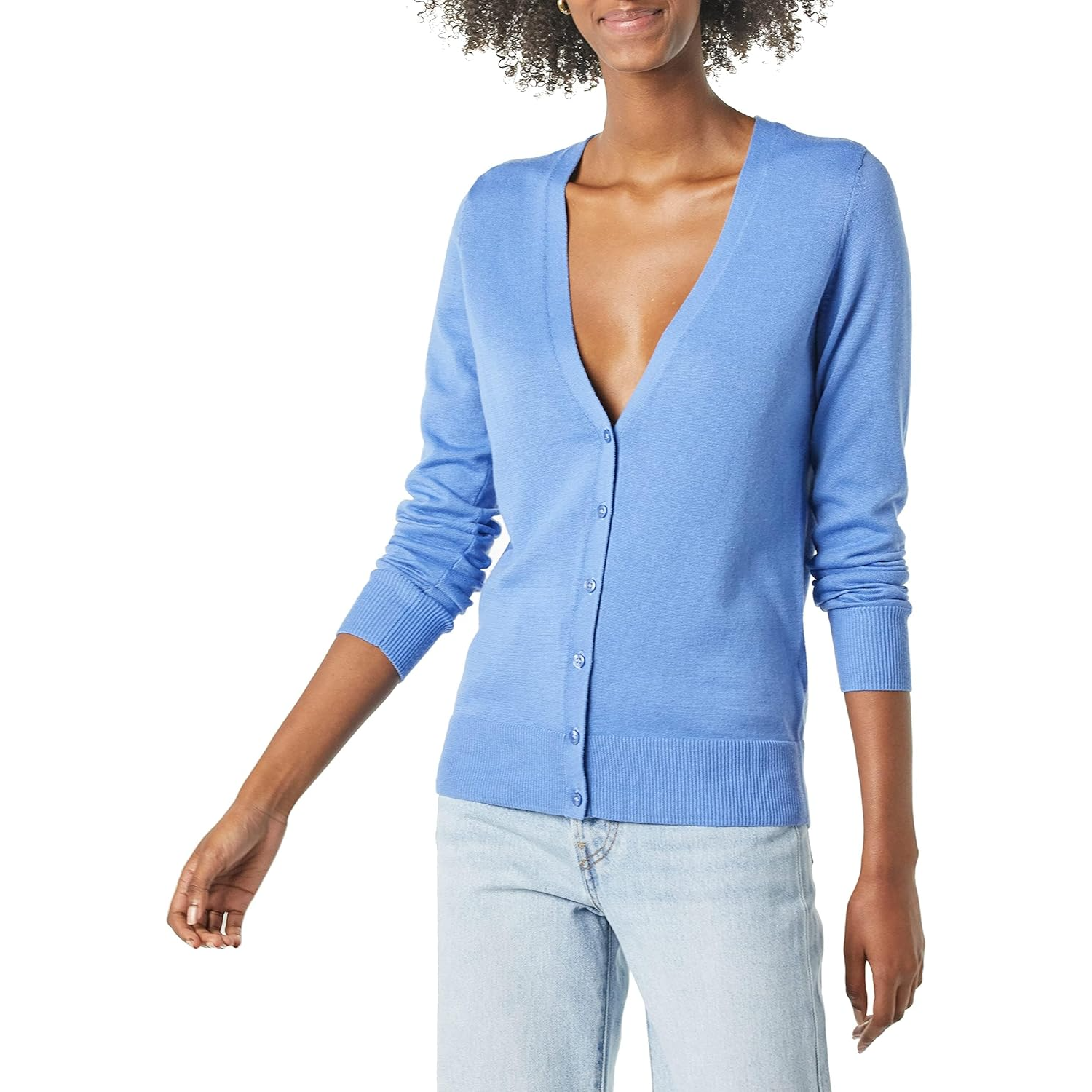 Amazon Essentials Women’s Lightweight V-Neck Cardigan-sky blue