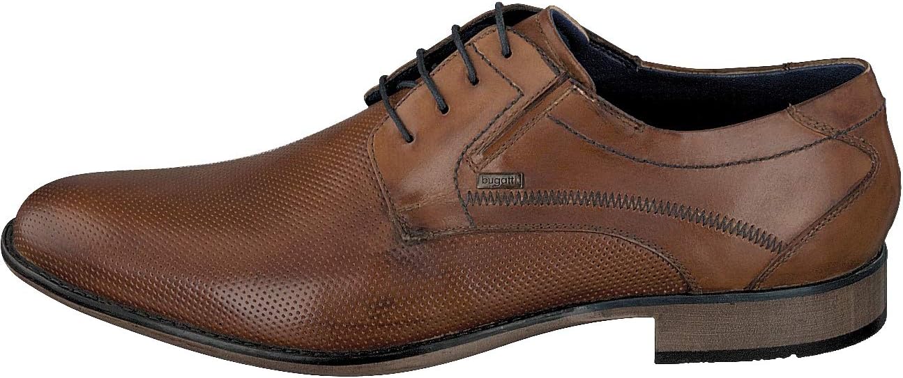 Bugatti Men's Business Leather Shoes with Hand Finish and Perforation