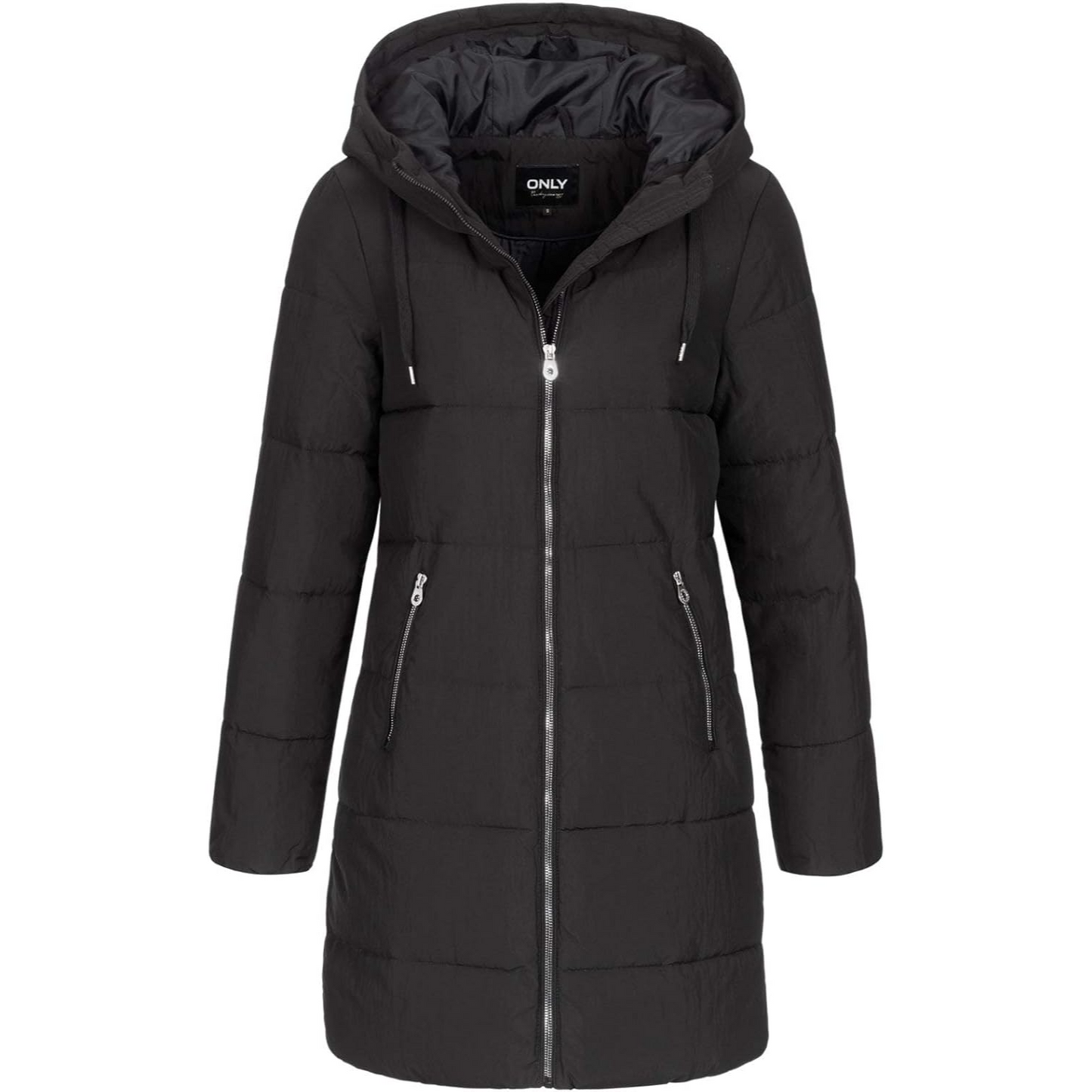 Female Quilted Coat, Longline-black