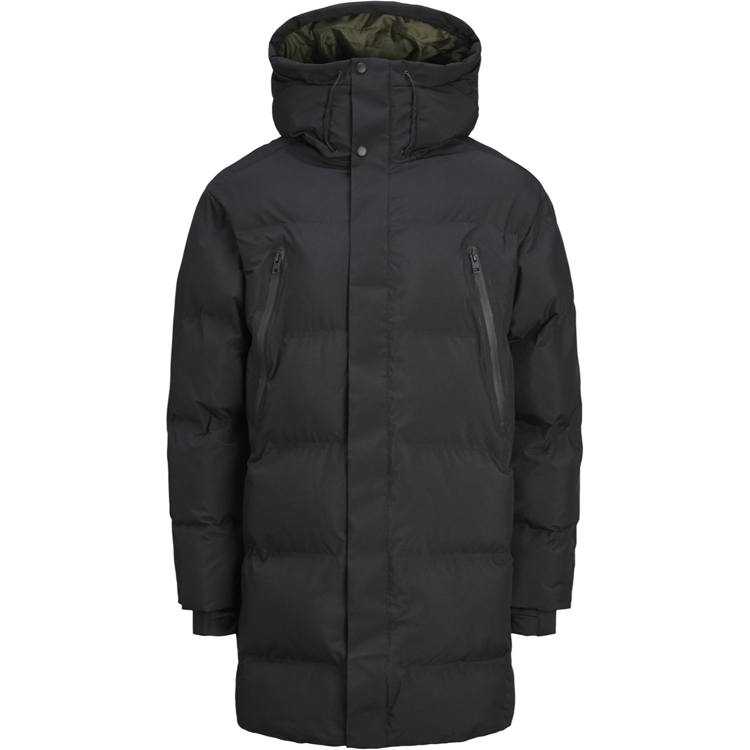 JACK & JONES Male Quilted Long Jacket-black