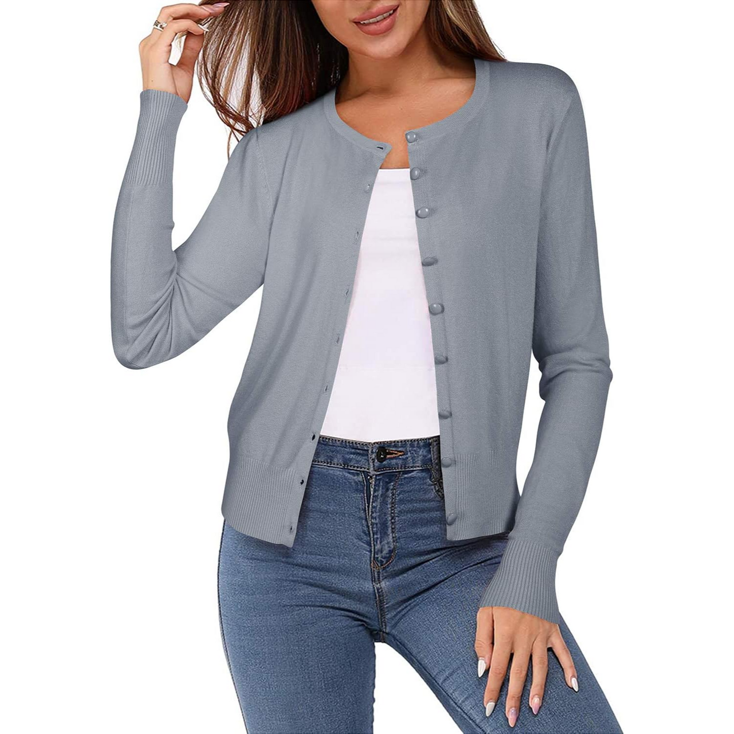 Women's Lightweight Cardigan, Long Sleeve-grey