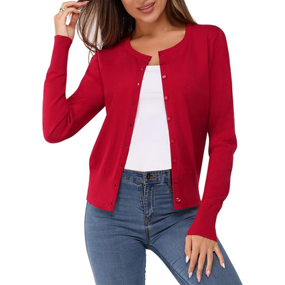 Women's Lightweight Cardigan, Long Sleeve-red