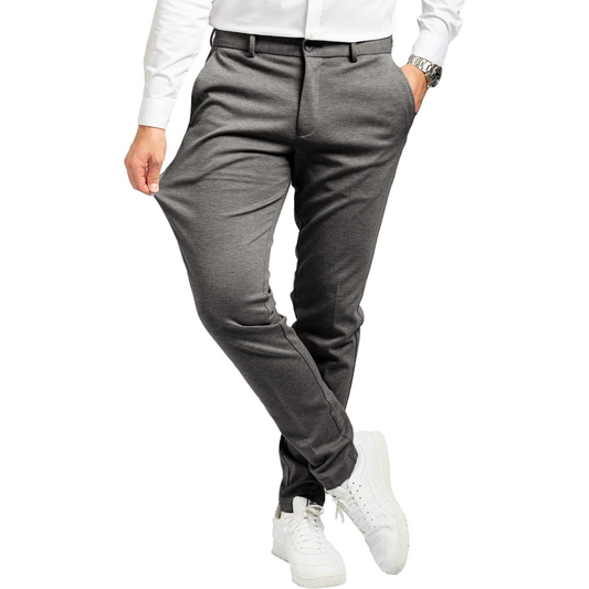 men stretched casual trousers grey