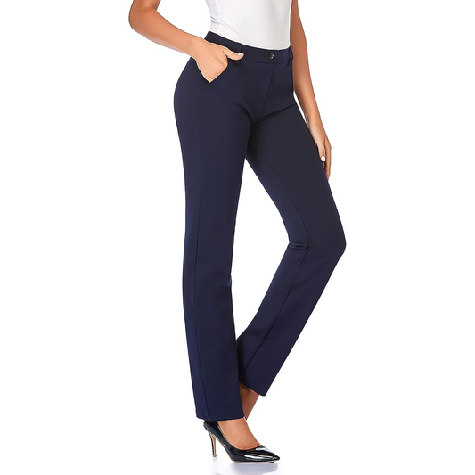 Women's Straight Stretch Trousers with Pockets