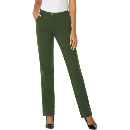 Women's Straight Stretch Trousers with Pockets