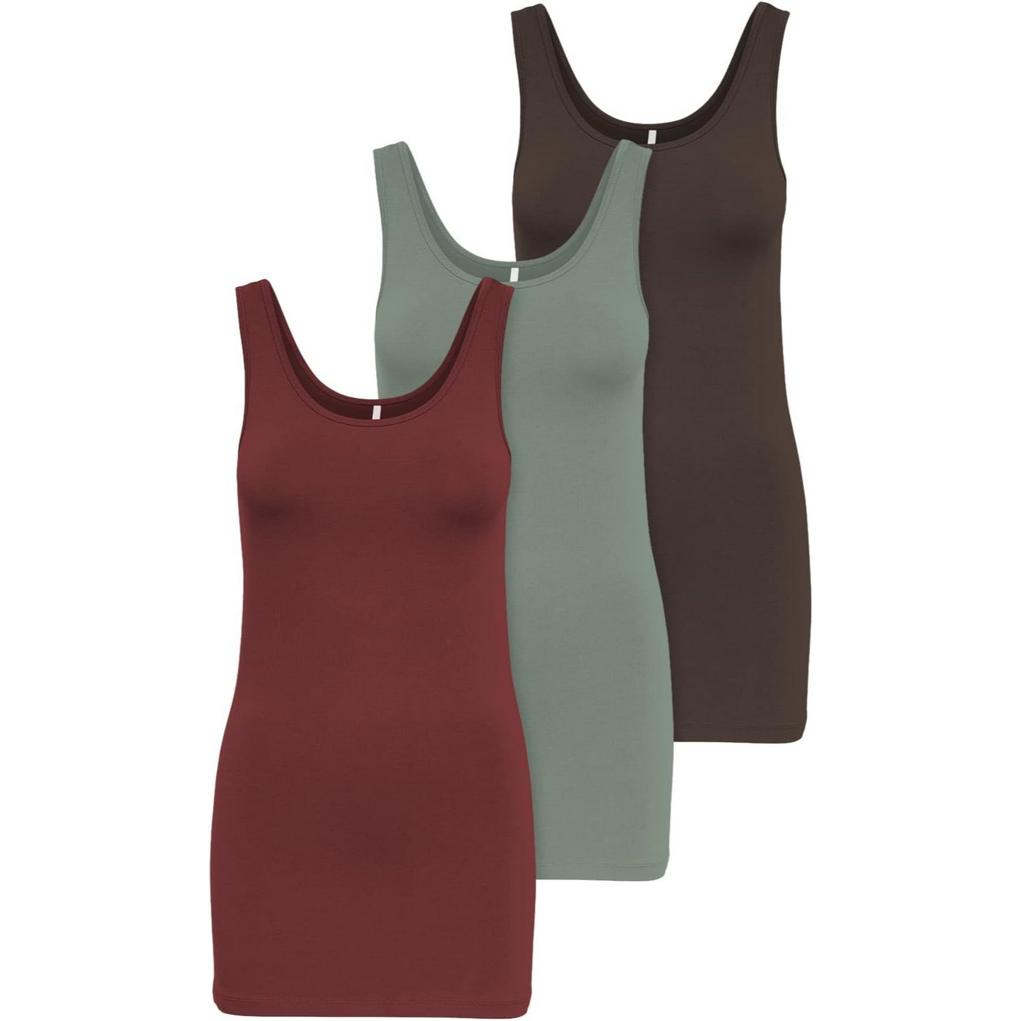 ONLY Women's Long, Basic, Summer Tank Tops, Pack of 3